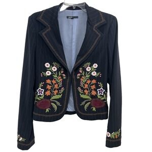 Yank American Women's Jacket Size 9/10 Embroidered Flowers Pinstripe RUNS SMALL